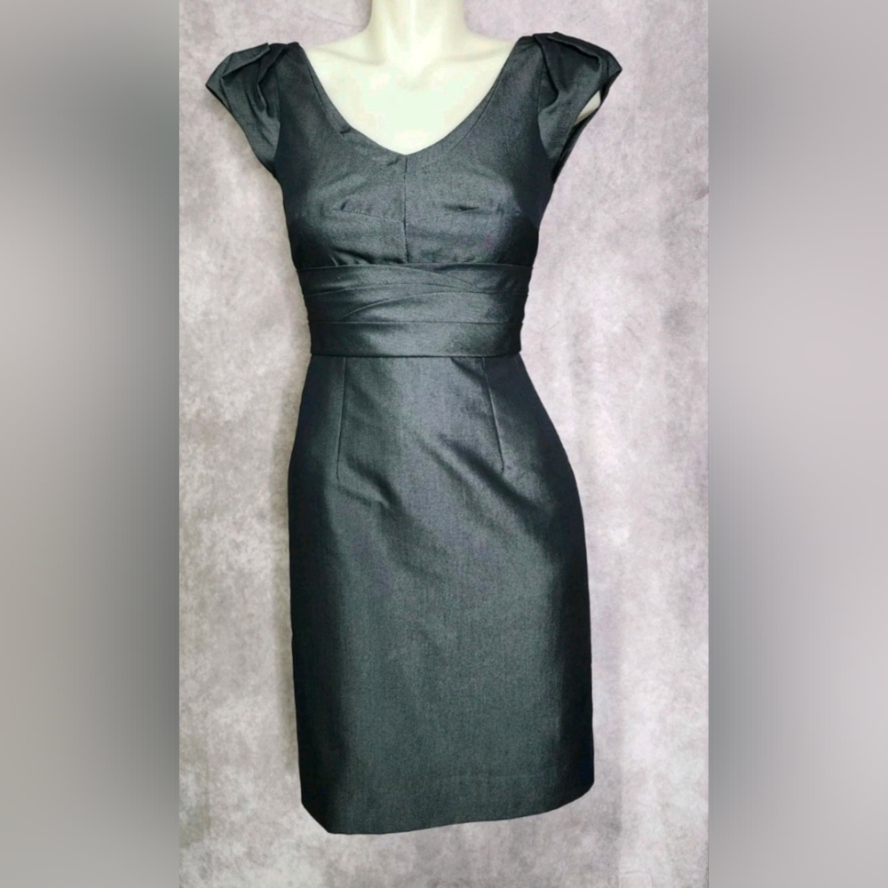 Antonio Melani Dress Sz. 0 Sheath Metallic Gray Pleated Cocktail Career